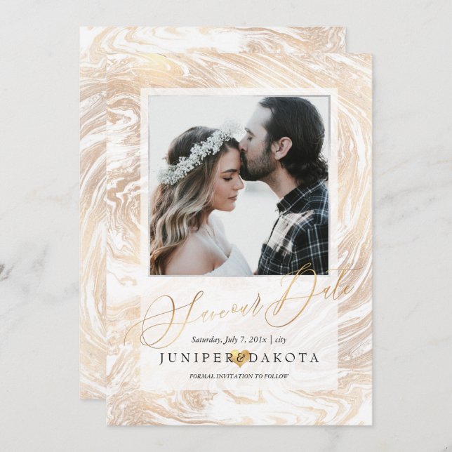 PixDezines Marbleized Faux Gold Invitation (Front/Back)