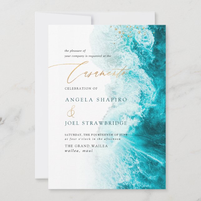 PixDezines Marine Waves Shoreline Beach Casamento Invitation (Front)