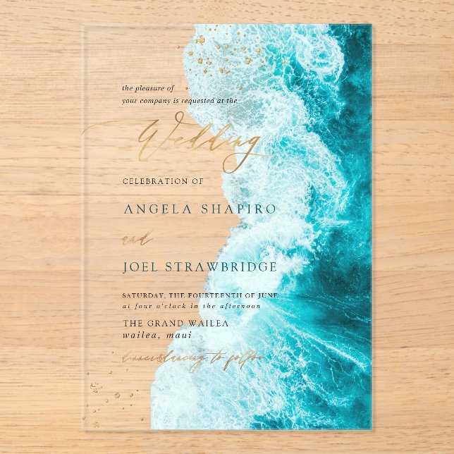 PixDezines Marine Waves Shoreline Beach Wedding Acrylic Invitations (Front)
