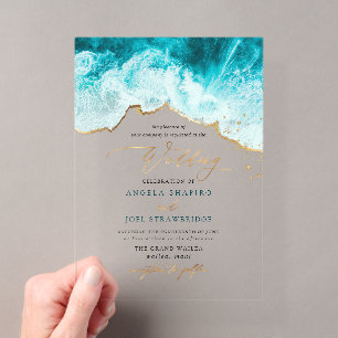 PixDezines Marine Waves Shoreline Beach Wedding Acrylic Invitations
