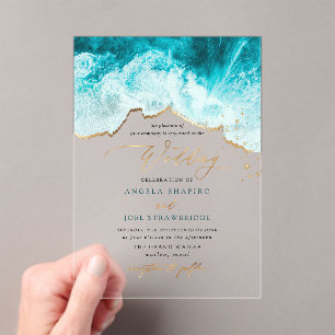 PixDezines Marine Waves Shoreline Beach Wedding Acrylic Invitations