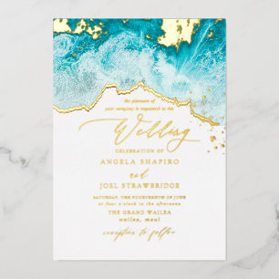 PixDezines Marine Waves Shoreline Beach Wedding Foil Invitation