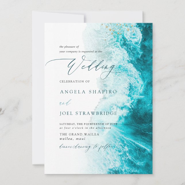 PixDezines Marine Waves Shoreline Beach Wedding Invitation (Front)