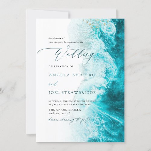 PixDezines Marine Waves Shoreline Beach Wedding Invitation