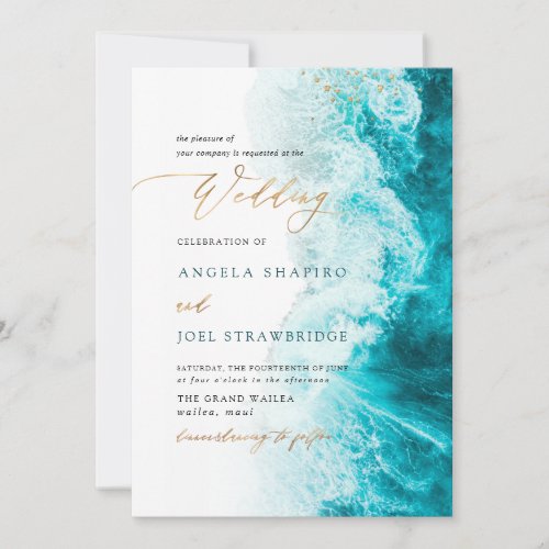 PixDezines Marine Waves Shoreline Beach Wedding Invitation