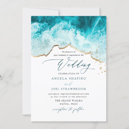 PixDezines Marine Waves Shoreline Beach Wedding Invitation