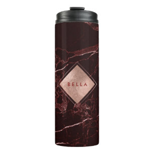 PixDezines MASALA RED MARBLE FAUX ROSE GOLD VEINS Thermal Tumbler