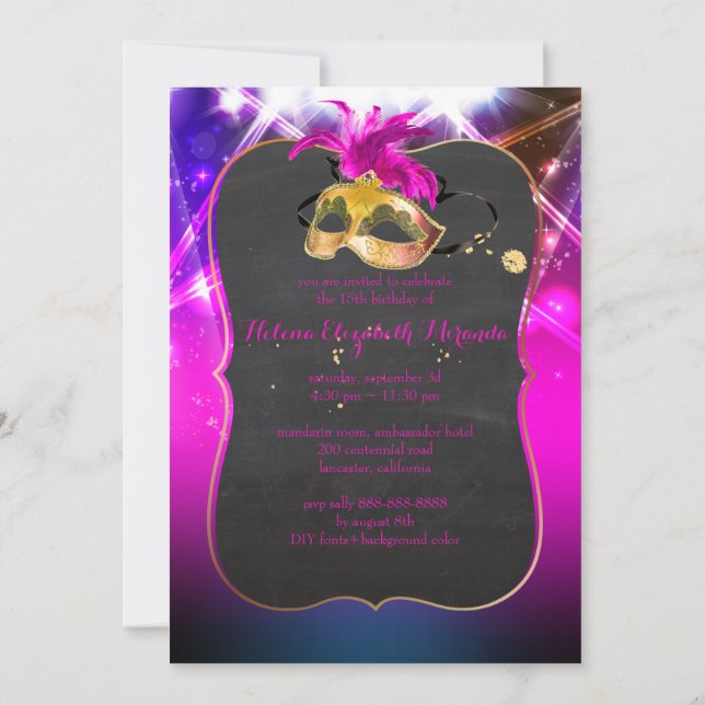 PixDezines Masquerade/Quince/Laser Lights Invitation (Back)