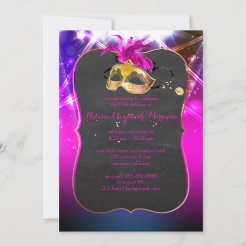 PixDezines MasqueradeQuinceLaser Lights Invitation