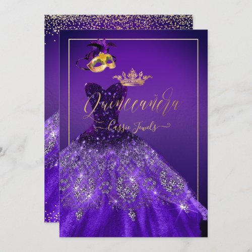 PixDezines Masquerade Quinceanera Dark Purple Invitation