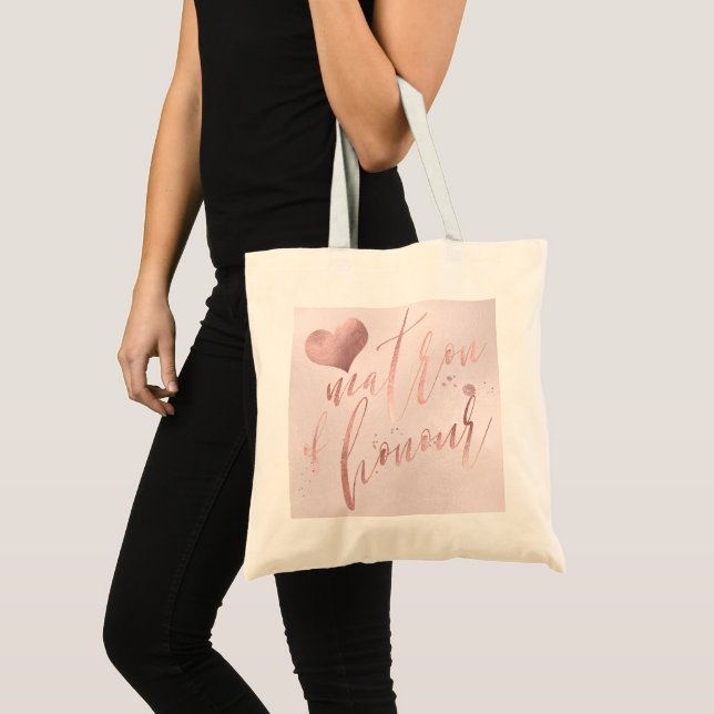 PixDezines Matron of Honour/Faux Rose Gold Script Tote Bag (Front (Product))