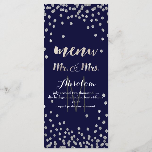 PixDezines menu DIY color/silver confetti (Front)