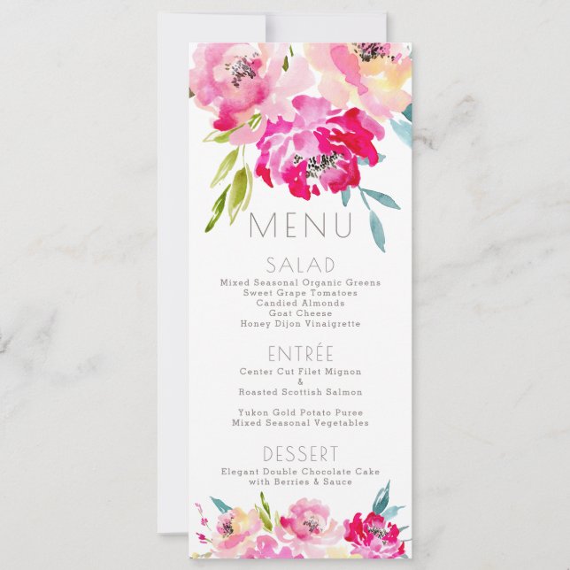 PixDezines Menu Watercolor Peonies Invitation (Front)