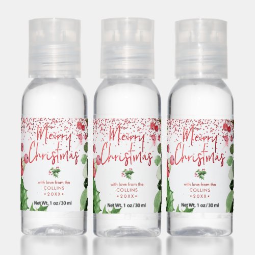 PixDezines Merry Christmas Mistletoe Red Berries Hand Sanitizer