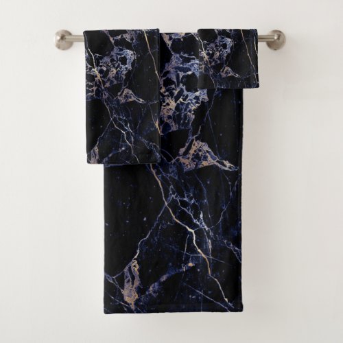 PixDezines MIDNIGHT BLUE MARBLEFAUX GOLD VEINS Bath Towel Set