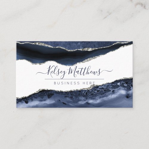 PixDezines Midnight Blue Watercolor Agate Business Card