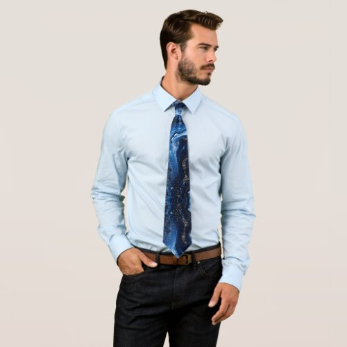 PixDezines Midnight Blue Waves God Dust Neck Tie