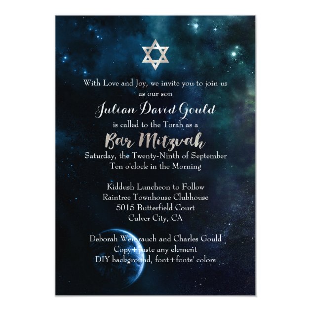 PixDezines Midnight Sky Bar Mitzvah âœ¡ Invitation