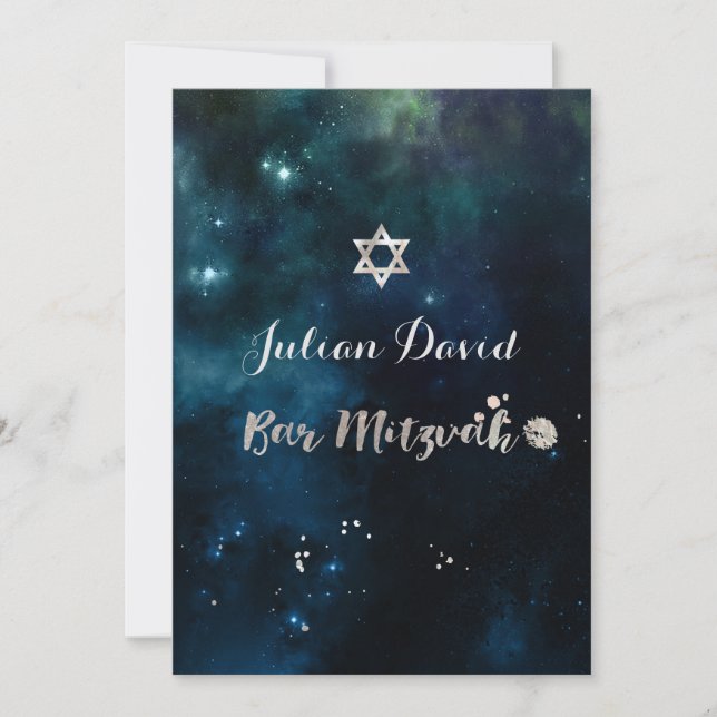 PixDezines Midnight Sky Bar Mitzvah ✡ Invitation (Front)