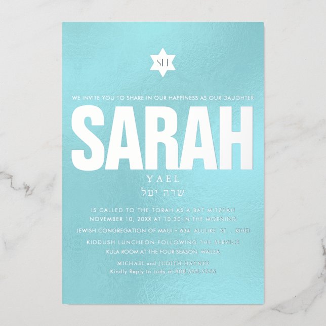 PixDezines Minimalist DIY Bat Mitzvah Foil Invitation (Front)