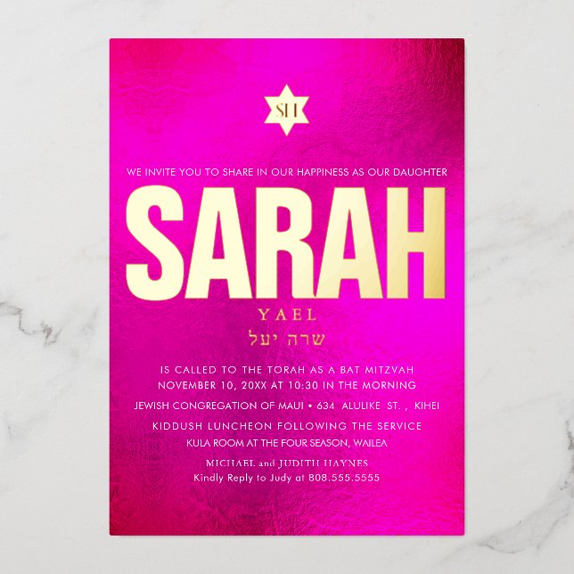 PixDezines Minimalist DIY Bat Mitzvah Foil Invitation (Front)