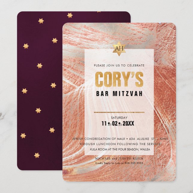 PixDezines Minimalist DIY FAUX GOLD Mitzvah Invitation (Front/Back)