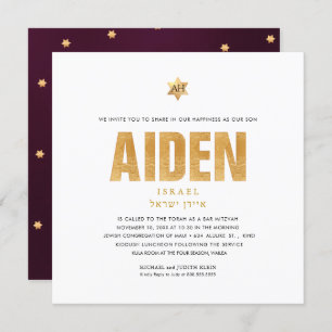PixDezines Minimalist DIY FAUX GOLD Mitzvah Invitation
