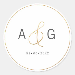 PixDezines Minimalist Faux Gold Ampersand Classic Round Sticker