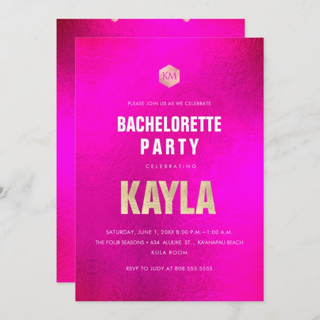 PixDezines Minimalist HOT FLASHY PINK BACHELORETTE Invitation (Front/Back)