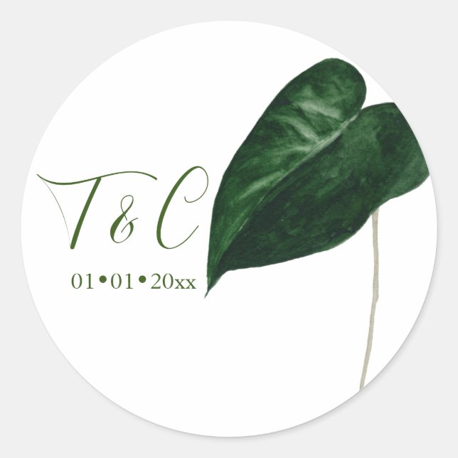 PixDezines Minimalist Lush Green Anthurium Foliage Classic Round Sticker (Front)