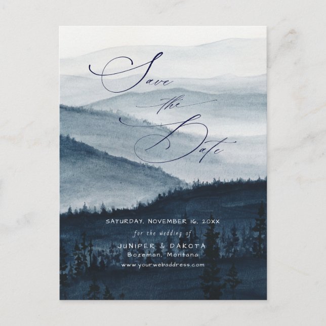 PixDezines Misty Mountain Announcement Postcard (Front)