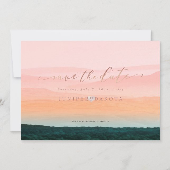 PixDezines Misty Mountain Range Ombre Blush Rose Invitation (Front)
