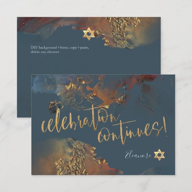PixDezines Mitzvah✡ H2 Galaxy Abstract Slate Rust RSVP Card (Front/Back)