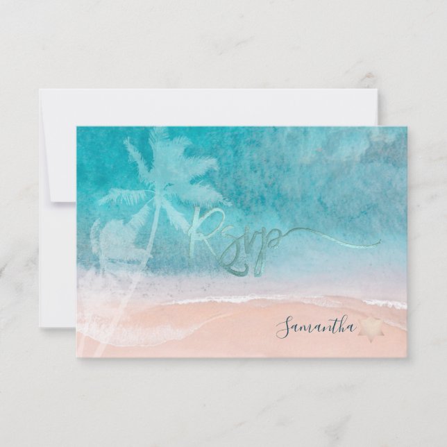PixDezines Mitzvah RSVP Beach Palm Trees Card (Front)