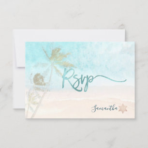 PixDezines Mitzvah RSVP Breezy Beach Palm Trees Card