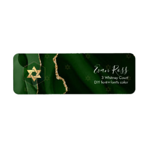 PixDezines Mitzvah Watercolor Agate Dark Green Label