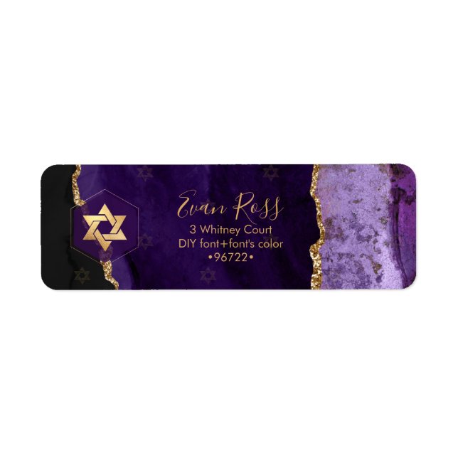 PixDezines Mitzvah Watercolor Agate Purple Label (Front)