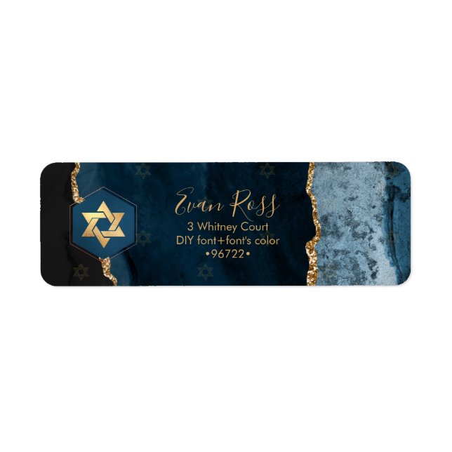 PixDezines Mitzvah Watercolor Agate Slate Blue Label (Front)