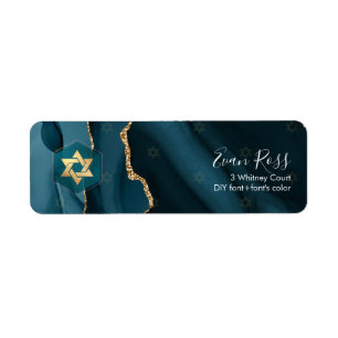 PixDezines Mitzvah Watercolor Agate Teal Green Label