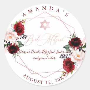 PixDezines Mitzvah, Watercolor Flowers, Pink Red Classic Round Sticker