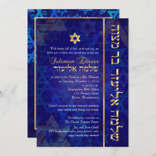 PixDezines Mod/Bar Mitzvah/Navy Blue/Gold Invitation