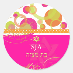PixDezines Mod Bubbles, retro Bat Mitzvah Classic Round Sticker
