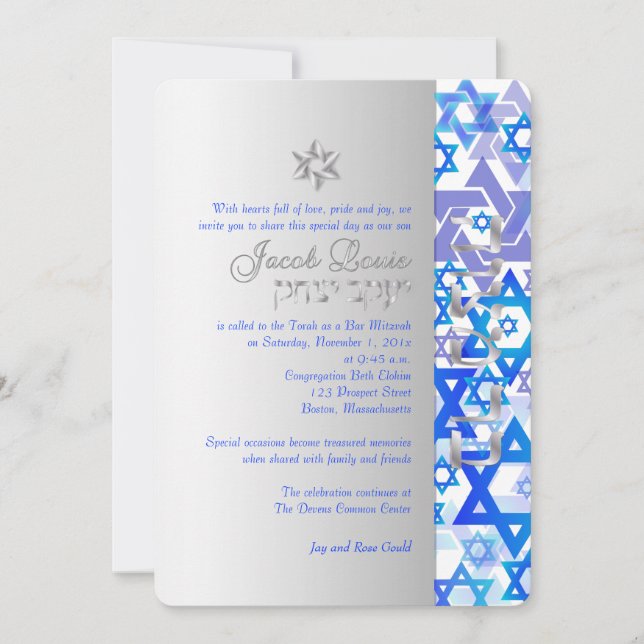 PixDezines mod stars/Bar Mitzvah/dark blue/silver Invitation (Front)