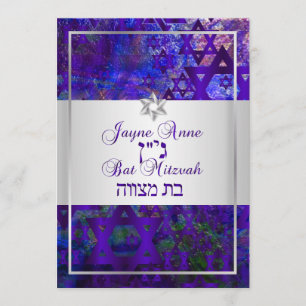 PixDezines mod stars/Bar Mitzvah/violet/silver Invitation