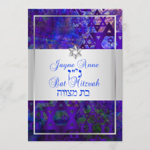 PixDezines mod stars/Bar Mitzvah/violet/silver Invitation