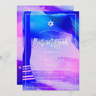 PixDezines Modern Abstract Watercolor Bar Mitzvah Invitation