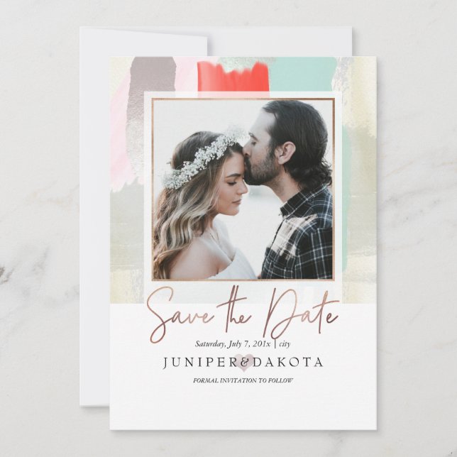 PixDezines Modern Art, Coral+Mint Invitation (Front)