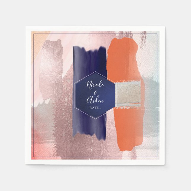 PixDezines Modern Art, Navy+Rose Gold Napkins (Front)