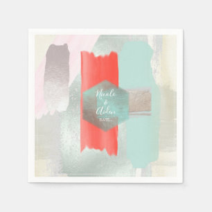 PixDezines Modern Art, Seafoam Coral Wedding Napkins