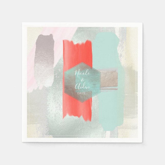 PixDezines Modern Art, Seafoam Coral Wedding Napkins (Front)